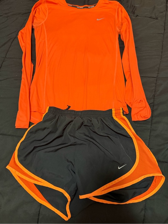 Nike Pants - Nike Orange Long Sleeve Top with Black & Orange Trim Shorts